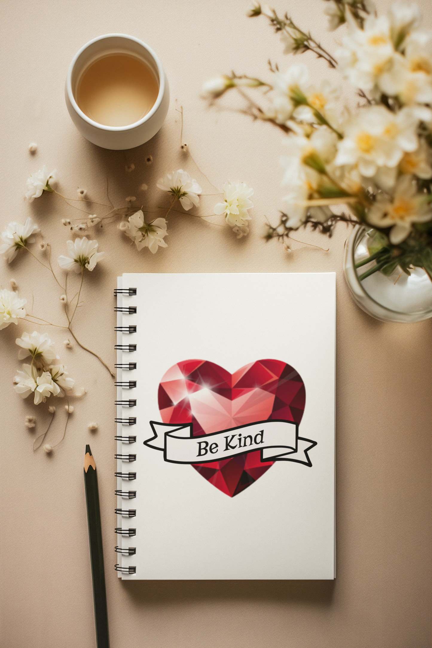 Be Kind Red Gem Heart Notebook — Spiral Ruled Journal for Positivity & Gifts, Faith-Based