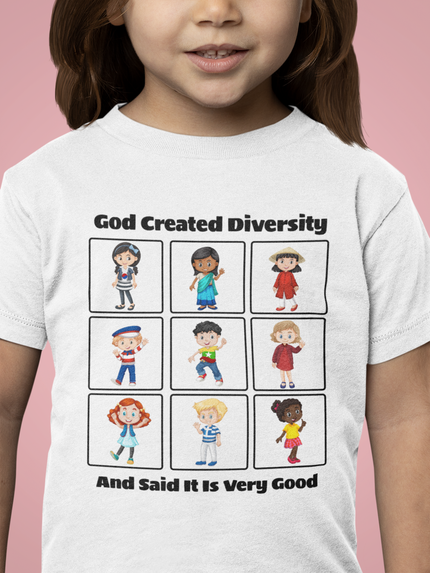 Kids Tee — "God Created Diversity" Cute Multicultural Children Graphic Shirt, Christian, Faith-Based