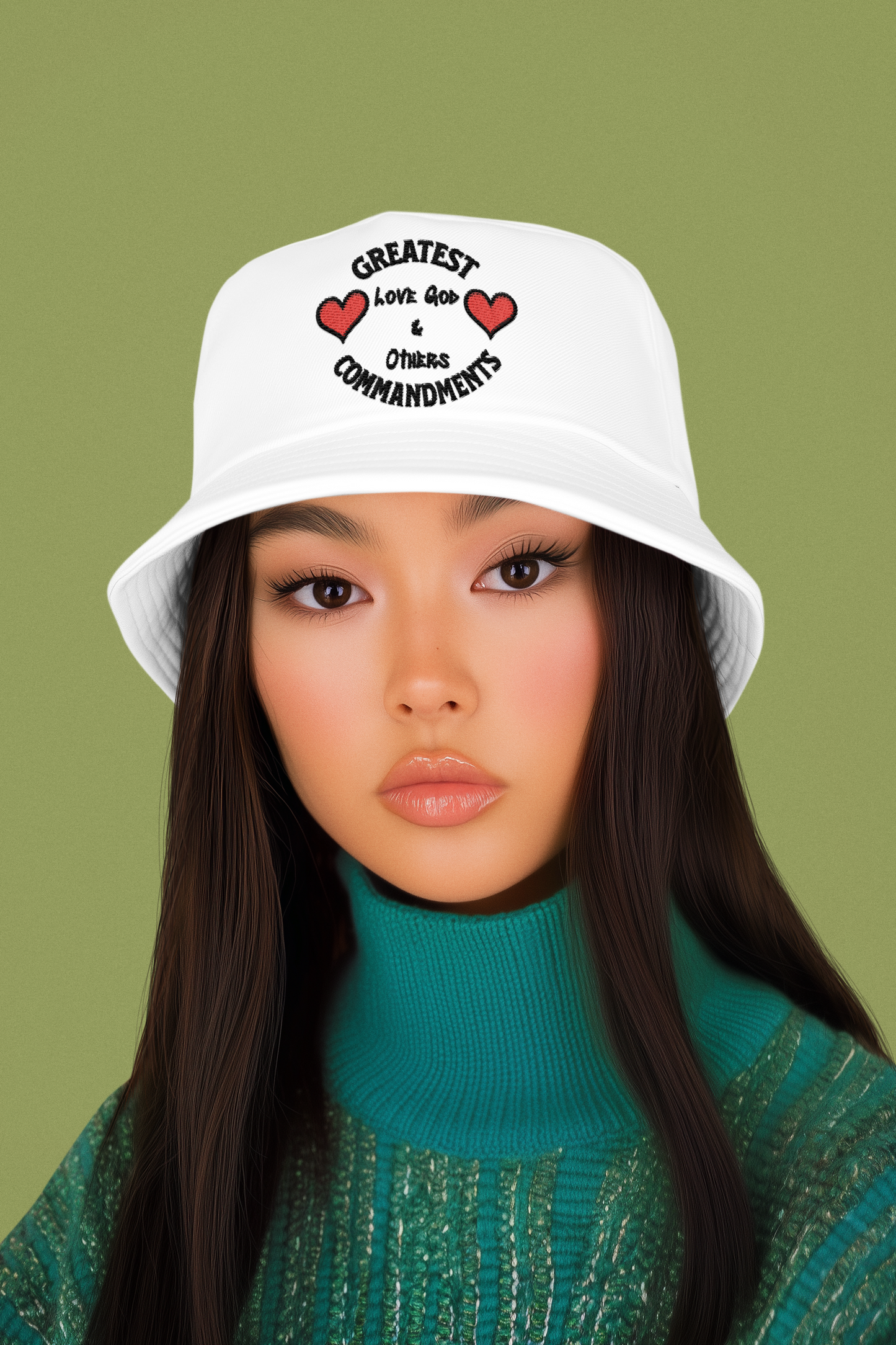 Embroidered "Greatest Love" Bucket Hat — Cute Heart Graphic Sun Hat