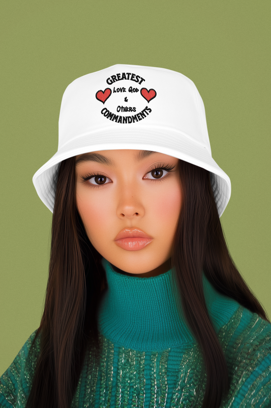 Embroidered "Greatest Love" Bucket Hat — Cute Heart Graphic Sun Hat