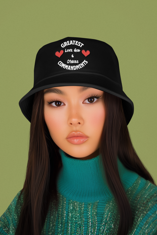 Embroidered "Greatest Love" Bucket Hat — Cute Heart (Black or Navy)