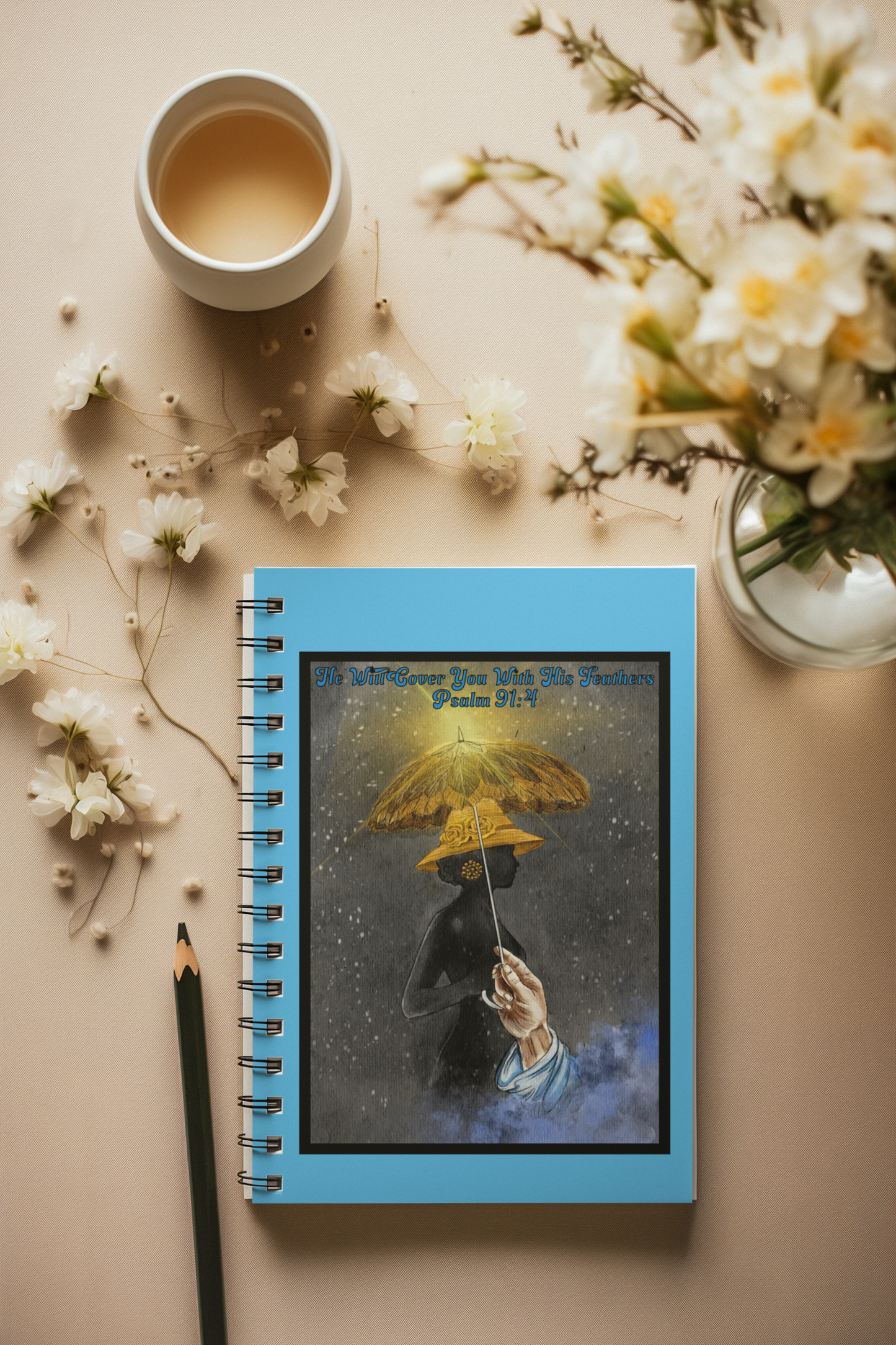 He will Cover You with His Feathers — Spiral Ruled Journal for Positivity & Gifts, Faith-Based