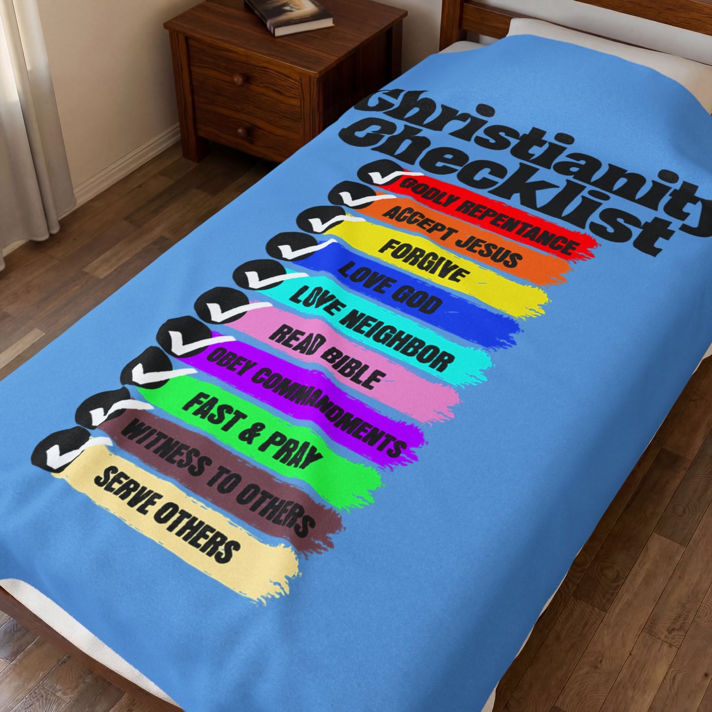 Christianity Checklist Velveteen Plush Blanket – Rainbow Faith Checklist Throw,