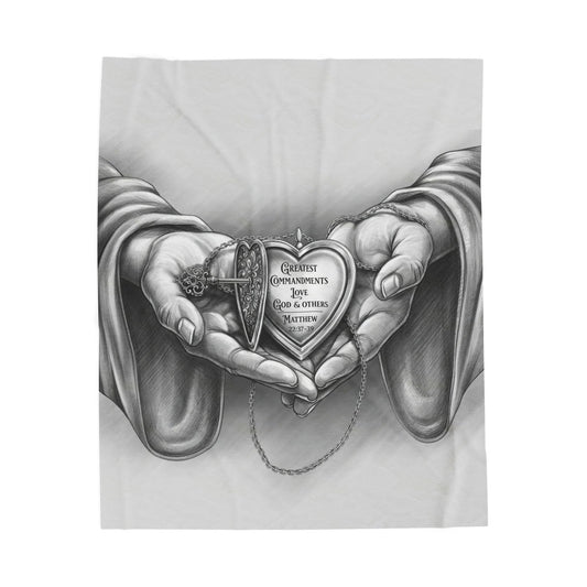 Greatest Commandments; Love God & Others, Velveteen Plush Blanket, Faith-Based