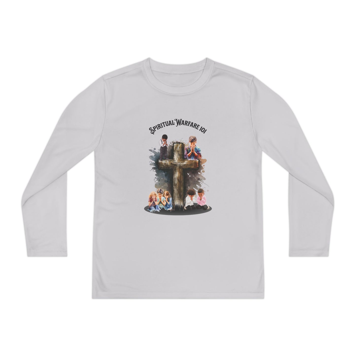 Youth Long Sleeve Tee — Spiritual Warfare Cross Design