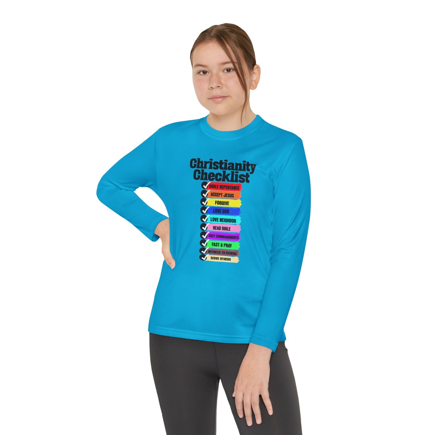 Christianity Checklist, Youth Long Sleeve Tee — Christian, Faith-Based