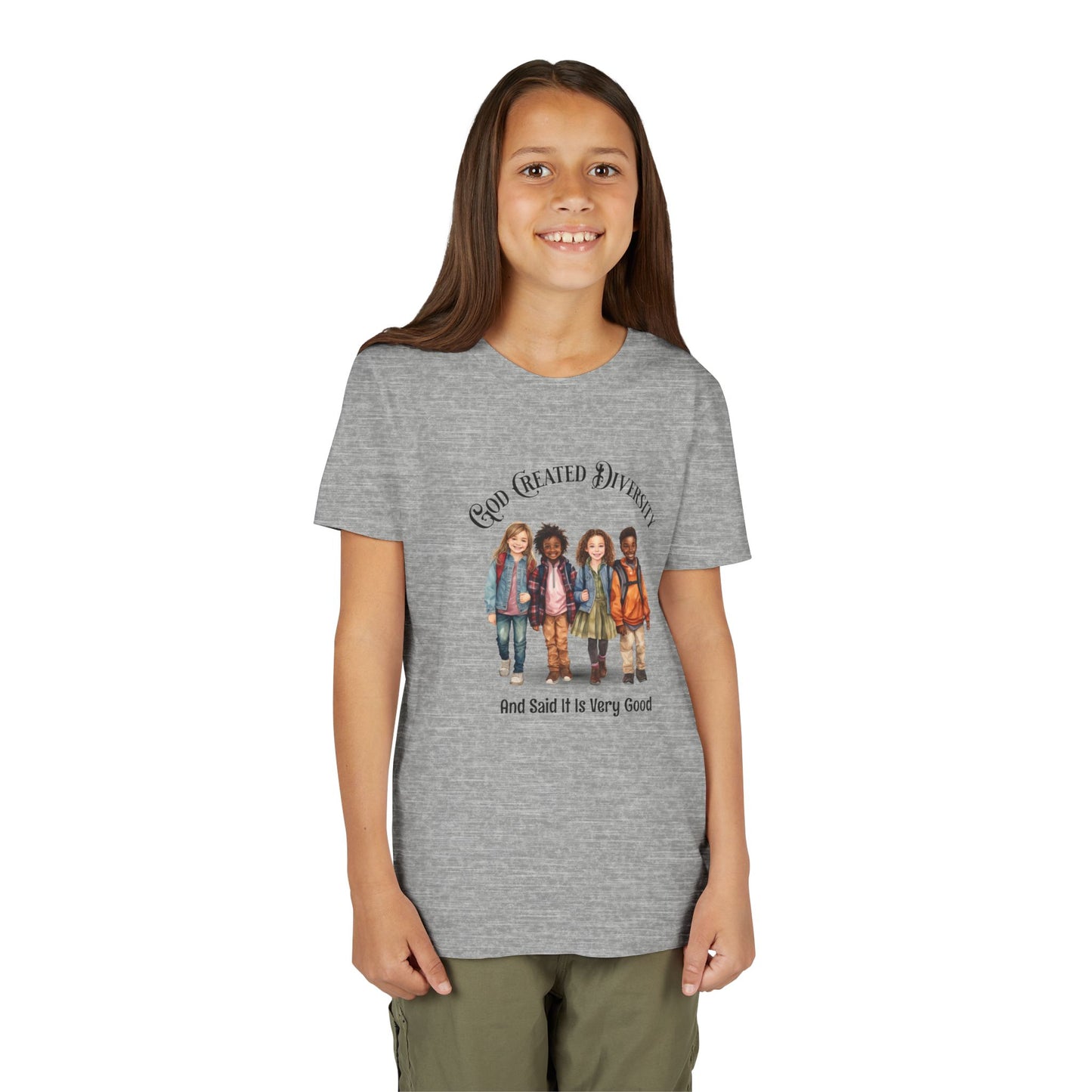 Youth Tee — "God Created Diversity and Said It Is Very Good" Kids Graphic Shirt, Faith-Based