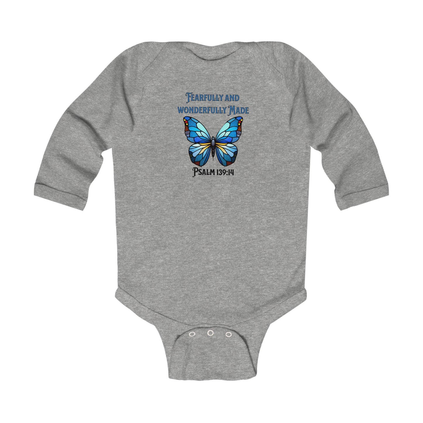 Fearfully and Wonderfully Made, Butterfly, Christian Infant Long Sleeve Onesie, Faith-Based