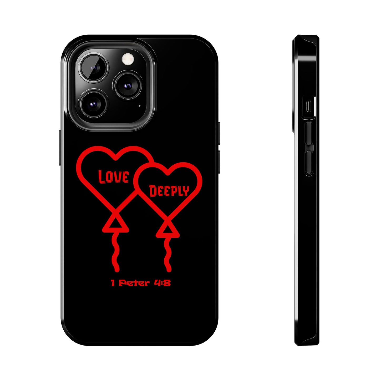 Love Deeply Phone Case — Red Heart Balloons with 1 Peter 4:8, Faith-Based