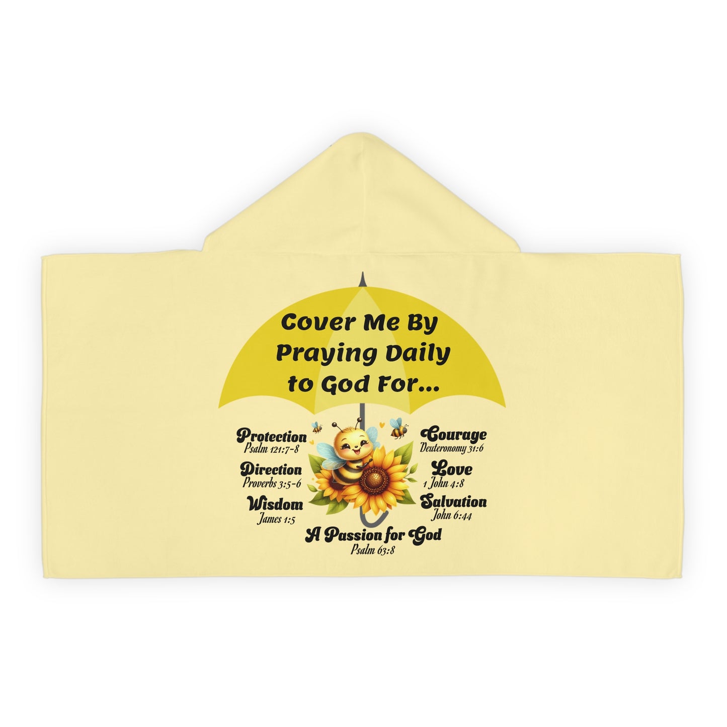 Youth Hooded Towel — Cover Me By Praying Daily to God, Christian Beach & Bath Towel