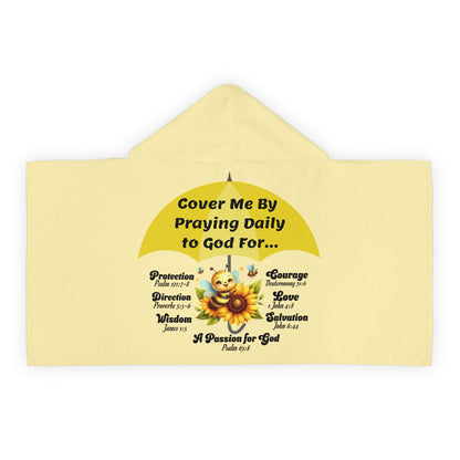Youth Hooded Towel — Cover Me By Praying Daily to God, Christian Beach & Bath Towel