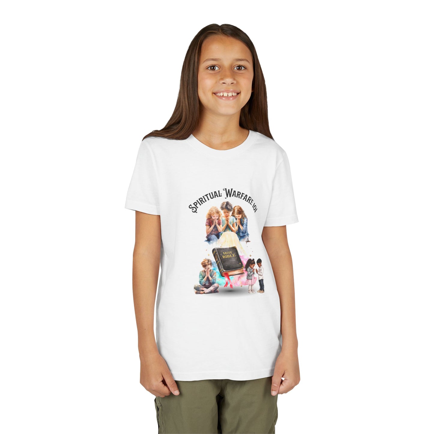 Spiritual Warfare Youth Tee — Kids Christian Prayer & Bible Design, Faith-Based