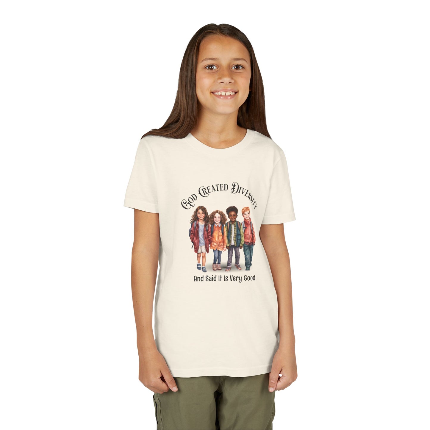 Youth Tee — "God Created Diversity and Said It Is Very Good" Kids Graphic Shirt, Faith-Based