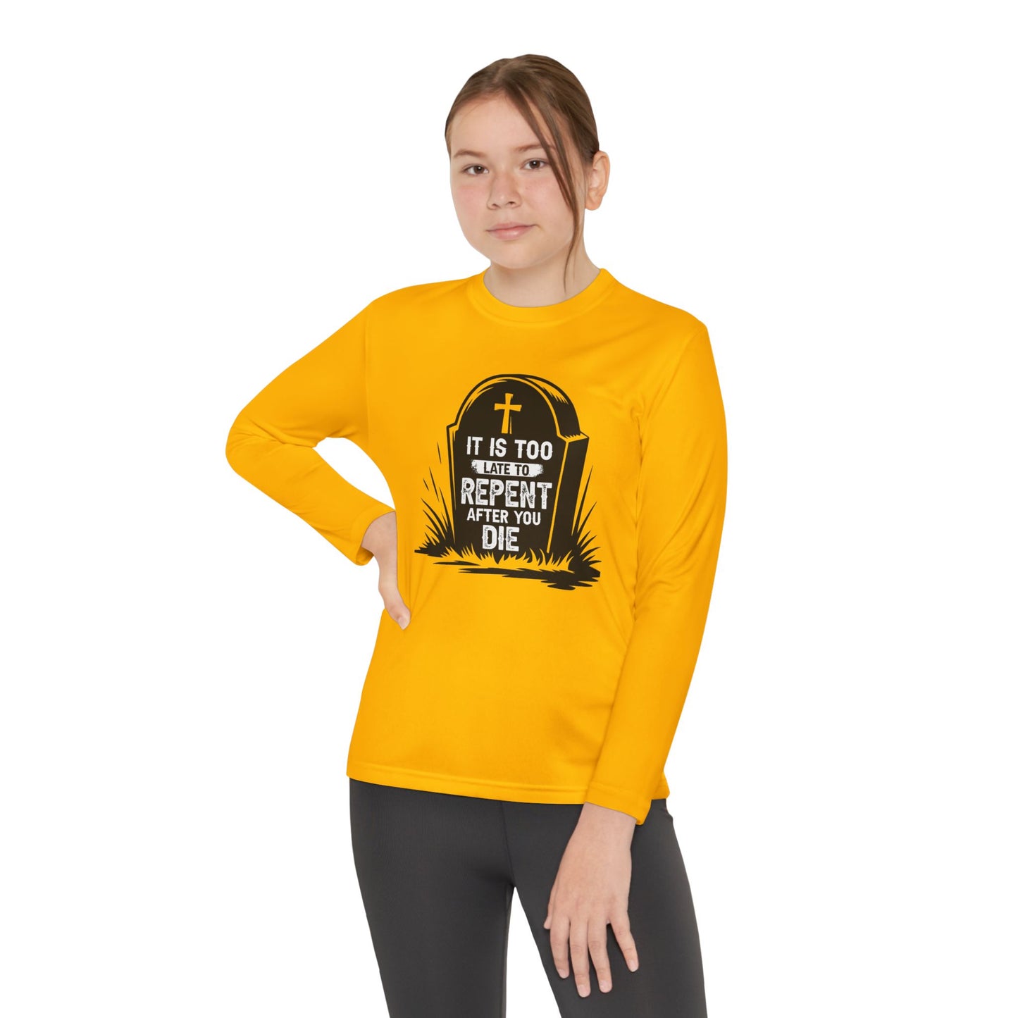 It Is Too Late to Repent In the Grave, Youth Long Sleeve Tee — Christian, Faith-Based