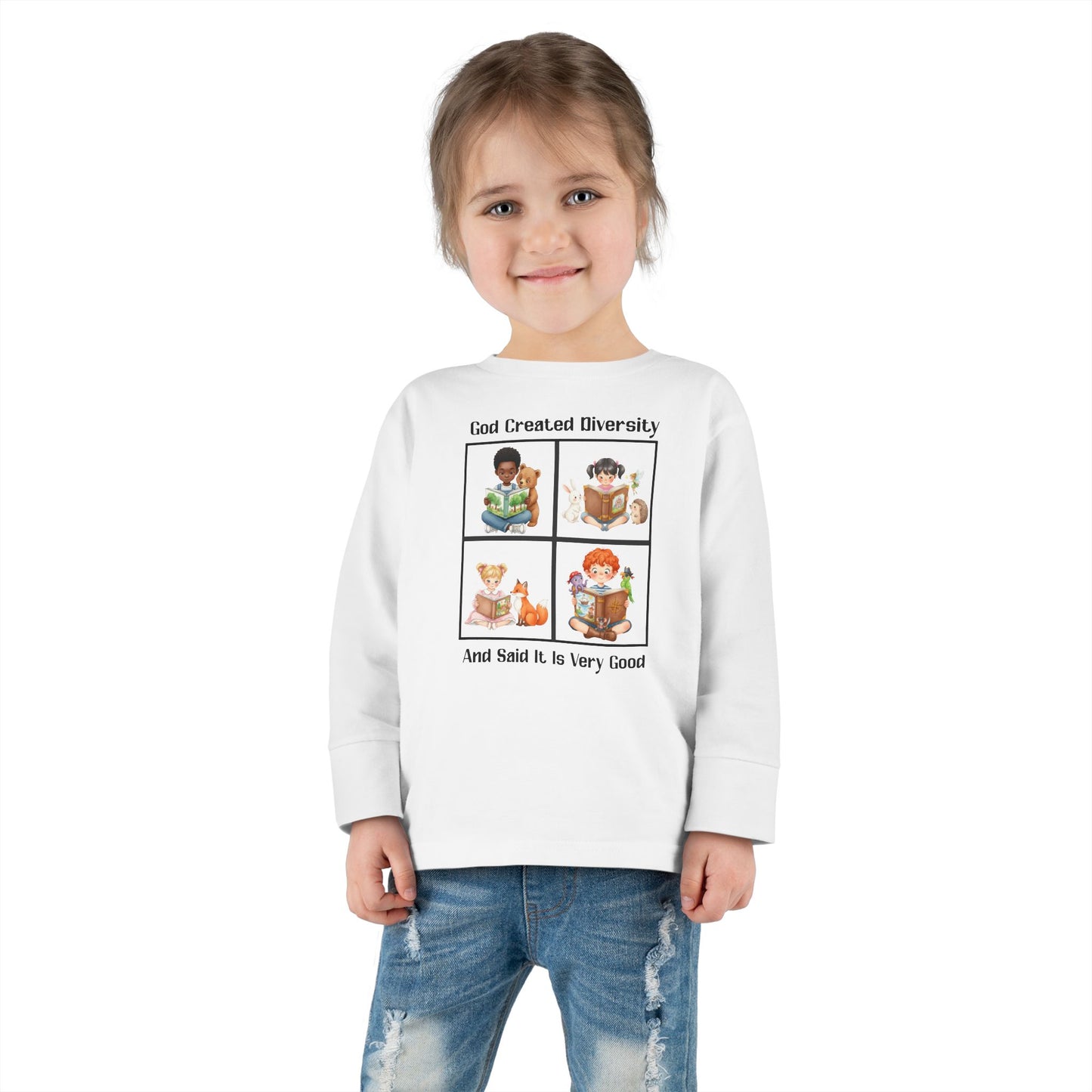 Toddler Long Sleeve Tee — "God Created Diversity" Kids Graphic Shirt, Faith-Based