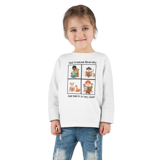 Toddler Long Sleeve Tee — "God Created Diversity" Kids Graphic Shirt, Faith-Based
