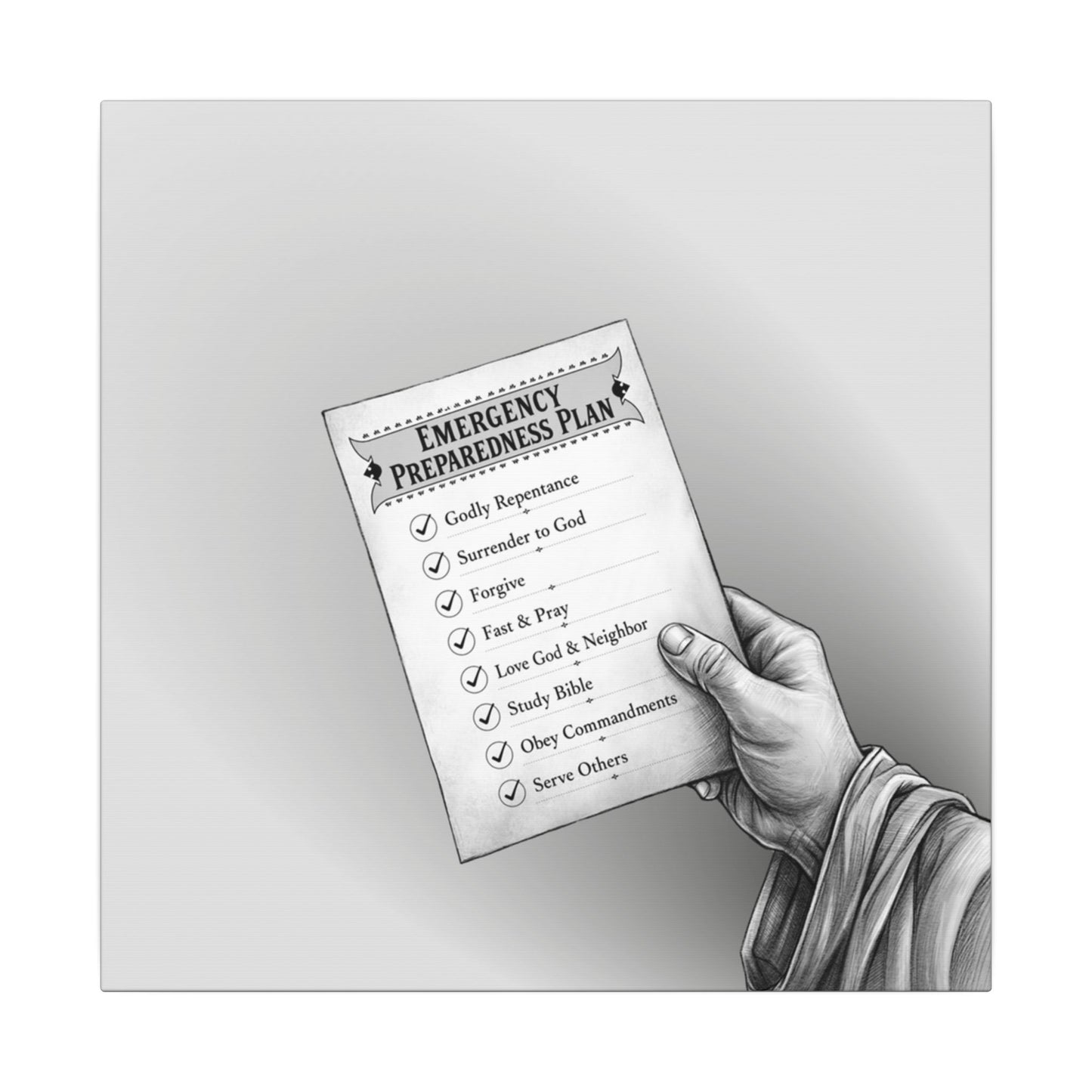 Canvas Wall Art - Emergency Preparedness Plan, Christian Print