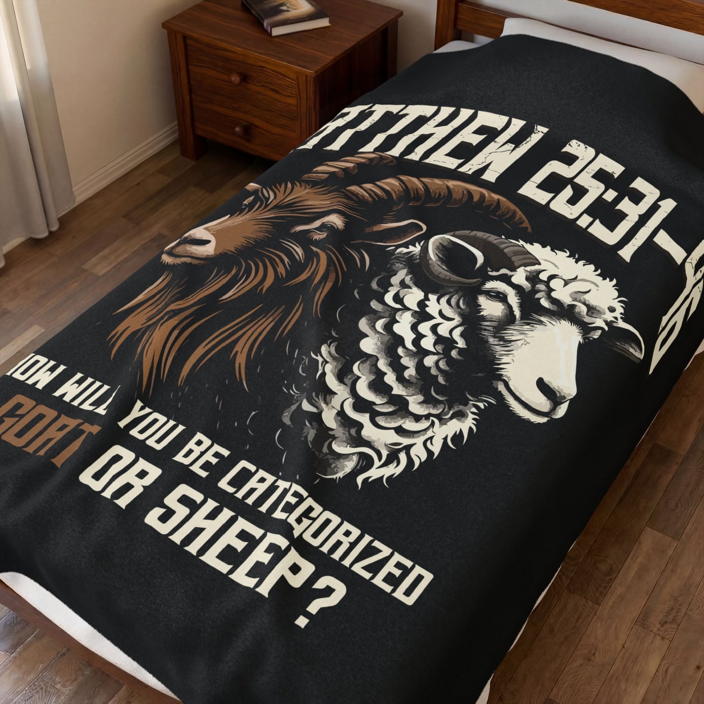 Velveteen Plush Blanket — Matthew 25:31-46 Goat or Sheep Christian Throw, Faith-Based