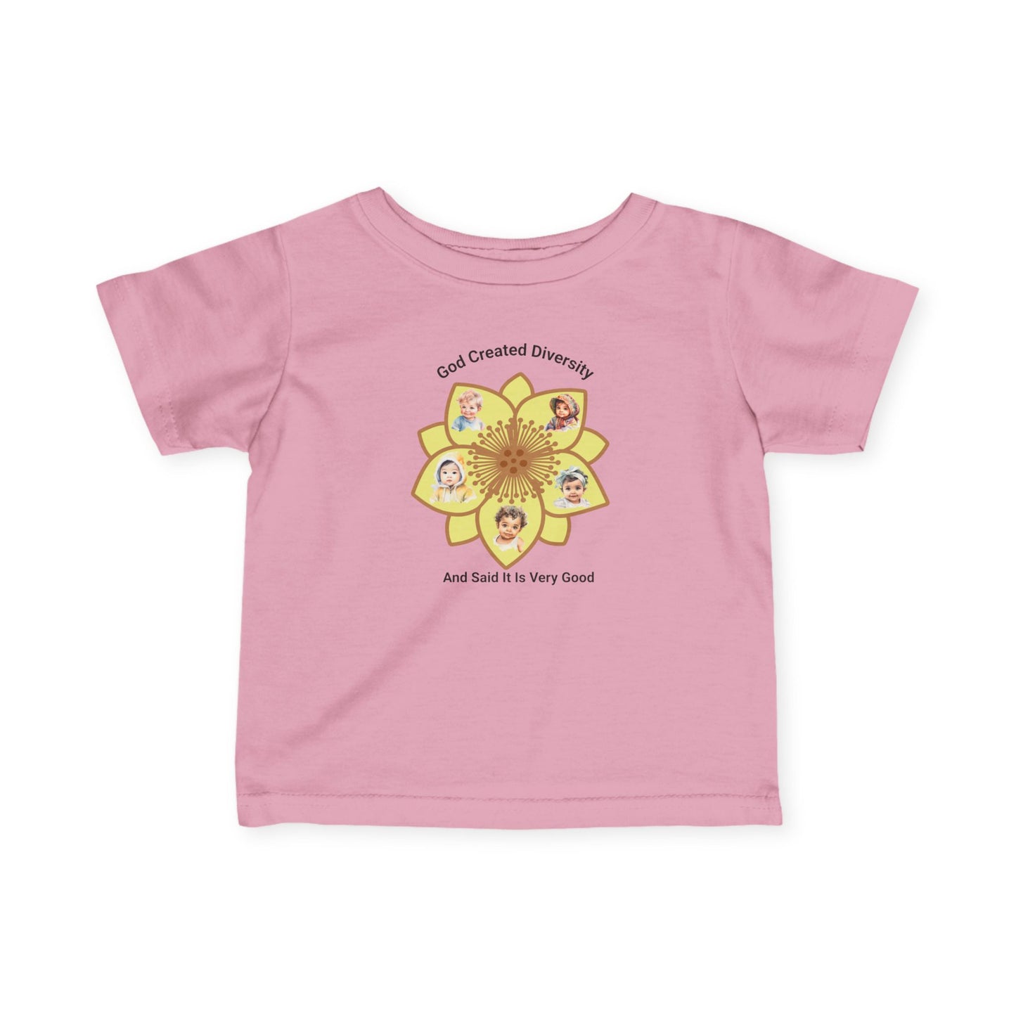 Infant Tee — "God Created Diversity and Said It Is Very Good" Floral Design, Christian, Faith-Based