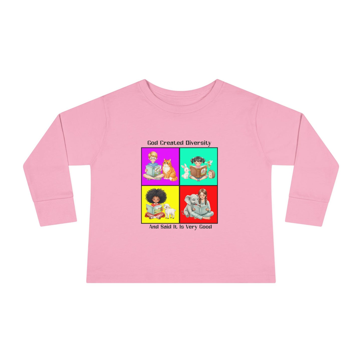 Toddler Long Sleeve Tee — "God Created Diversity" Kids Graphic Shirt, Faith-Based