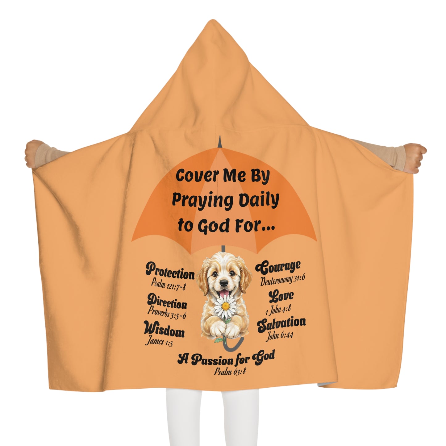 Youth Hooded Towel — Cover Me By Praying Daily to God, Christian Beach & Bath Towel