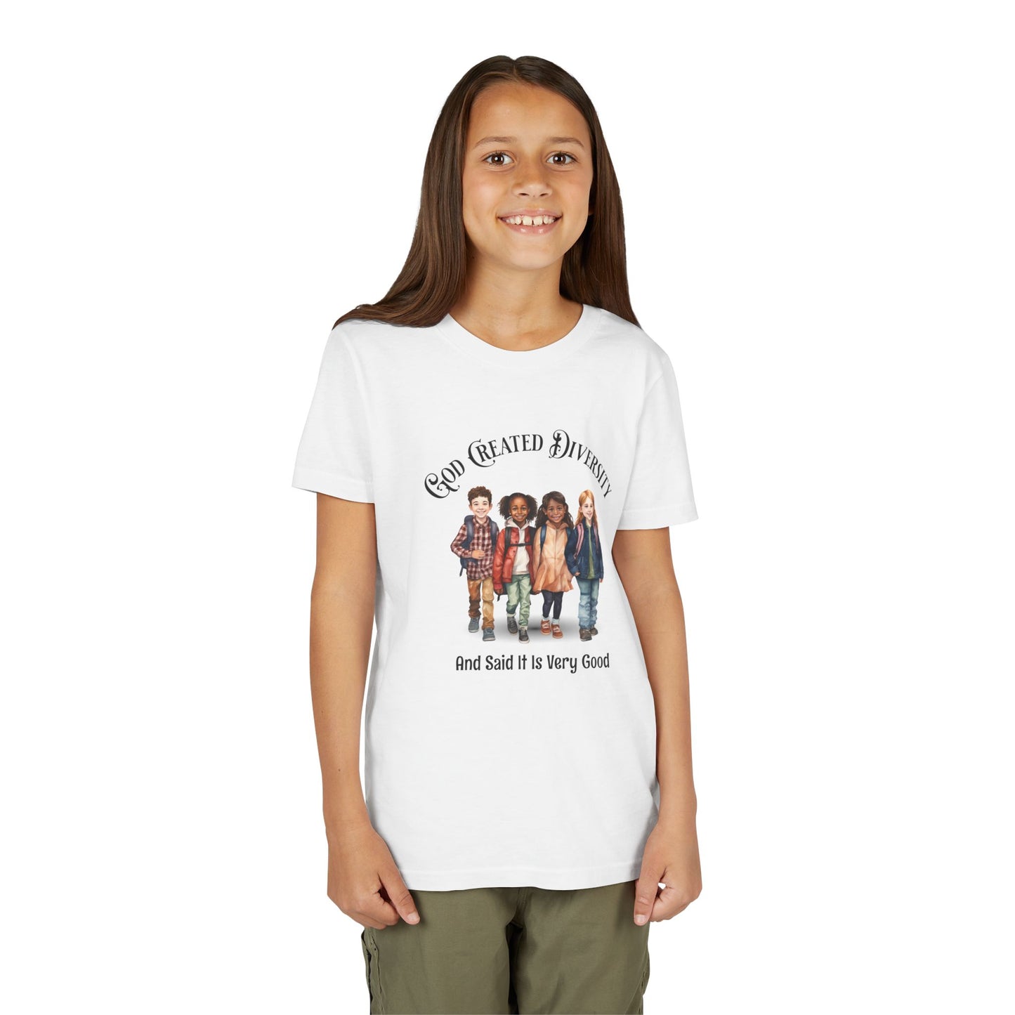 Youth Tee — "God Created Diversity and Said It Is Very Good" Kids Graphic Shirt, Faith-Based
