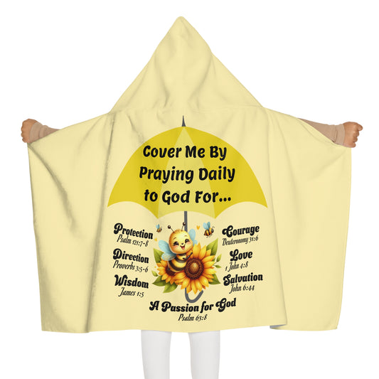 Youth Hooded Towel — Cover Me By Praying Daily to God, Christian Beach & Bath Towel