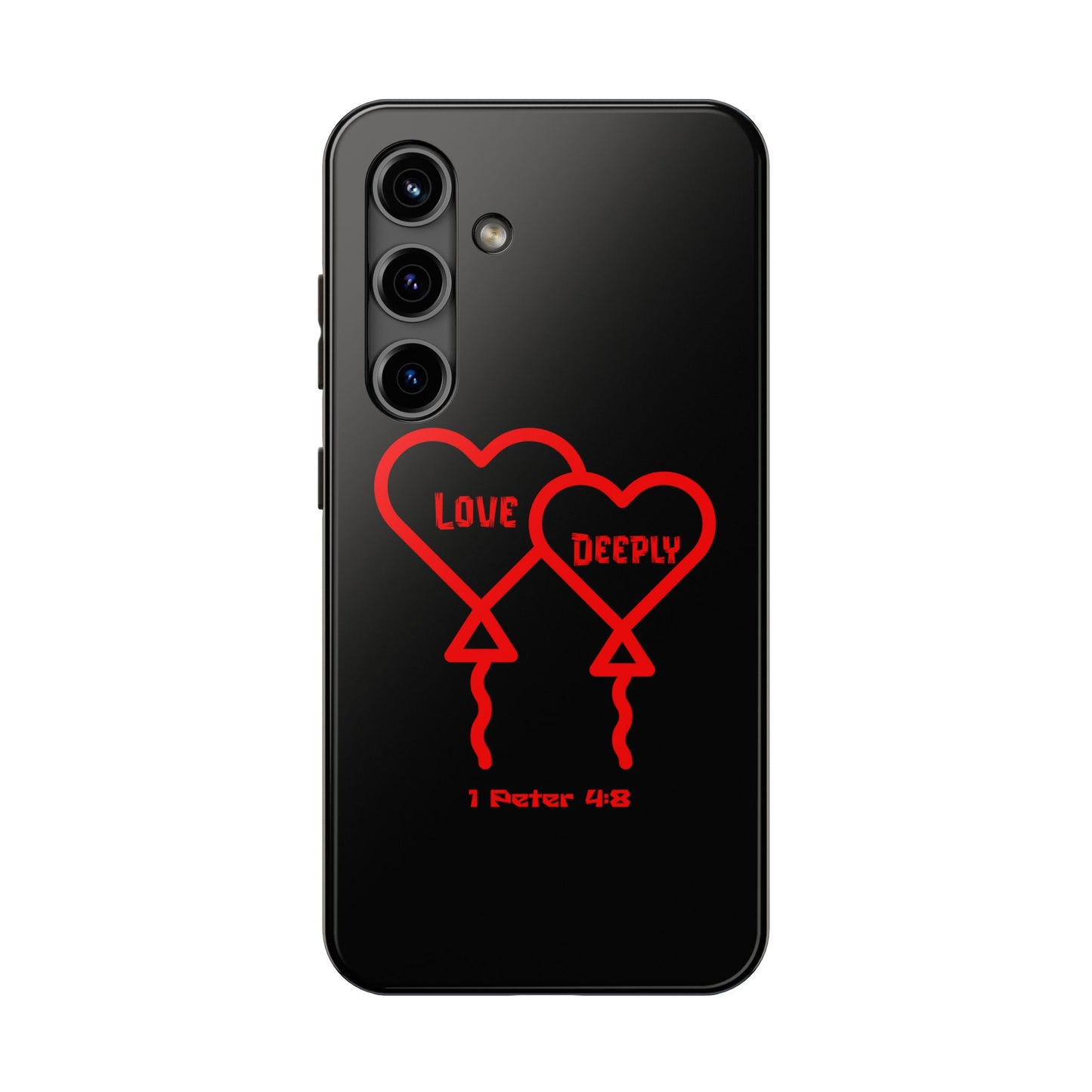 Love Deeply Phone Case — Red Heart Balloons with 1 Peter 4:8, Faith-Based