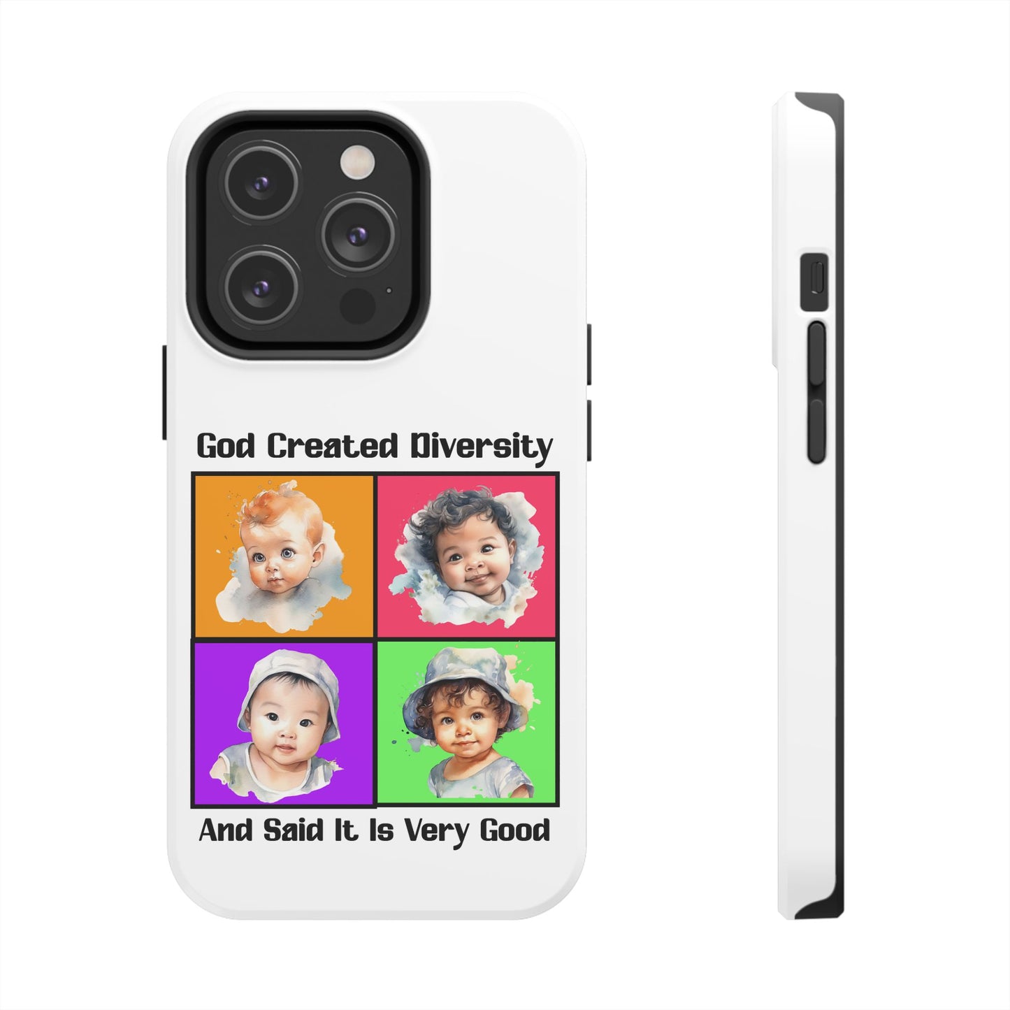 God Created Diversity and Said It Is Very Good, Cute Babies in Square2- Phone Case, Christian, Faith-Based