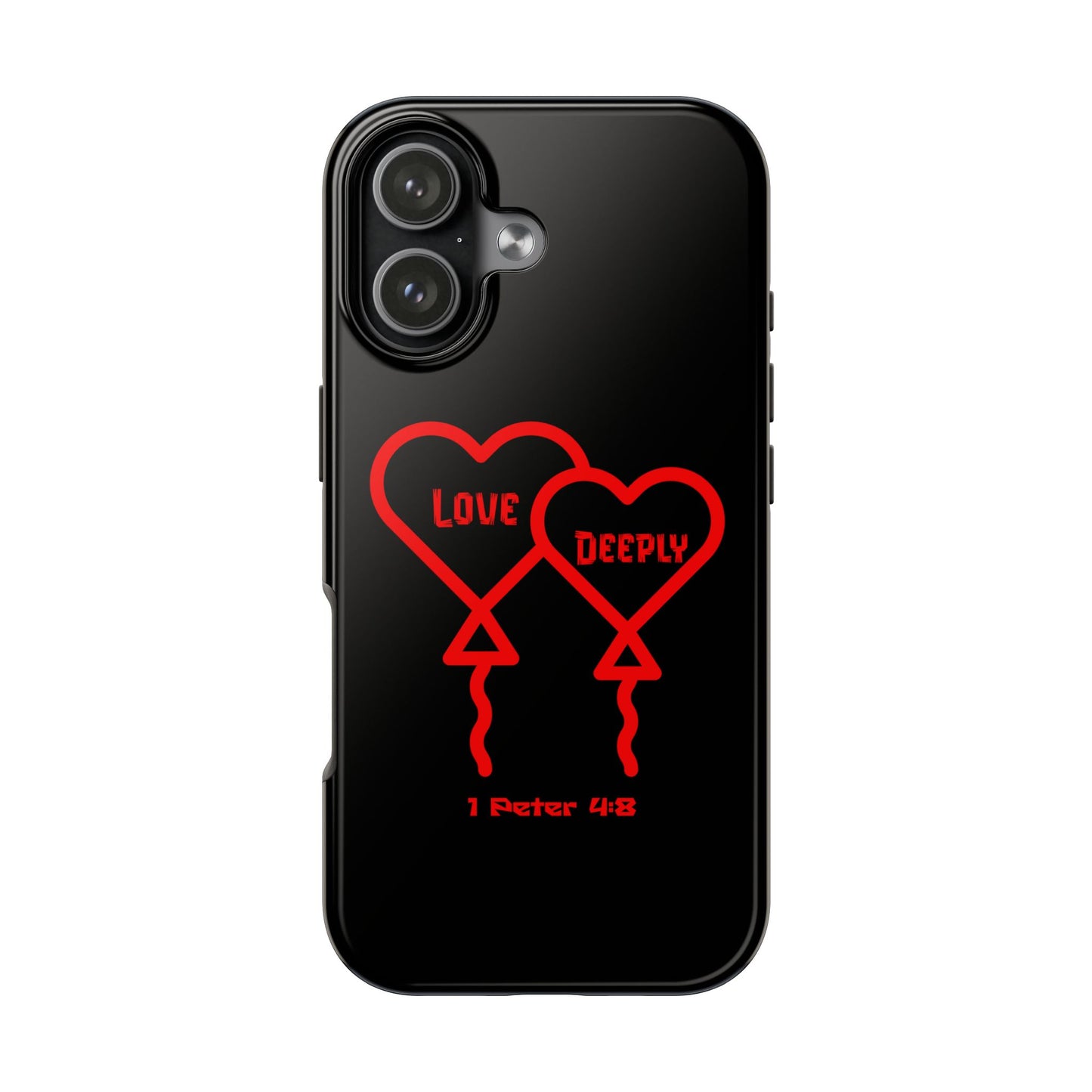 Love Deeply Phone Case — Red Heart Balloons with 1 Peter 4:8, Faith-Based