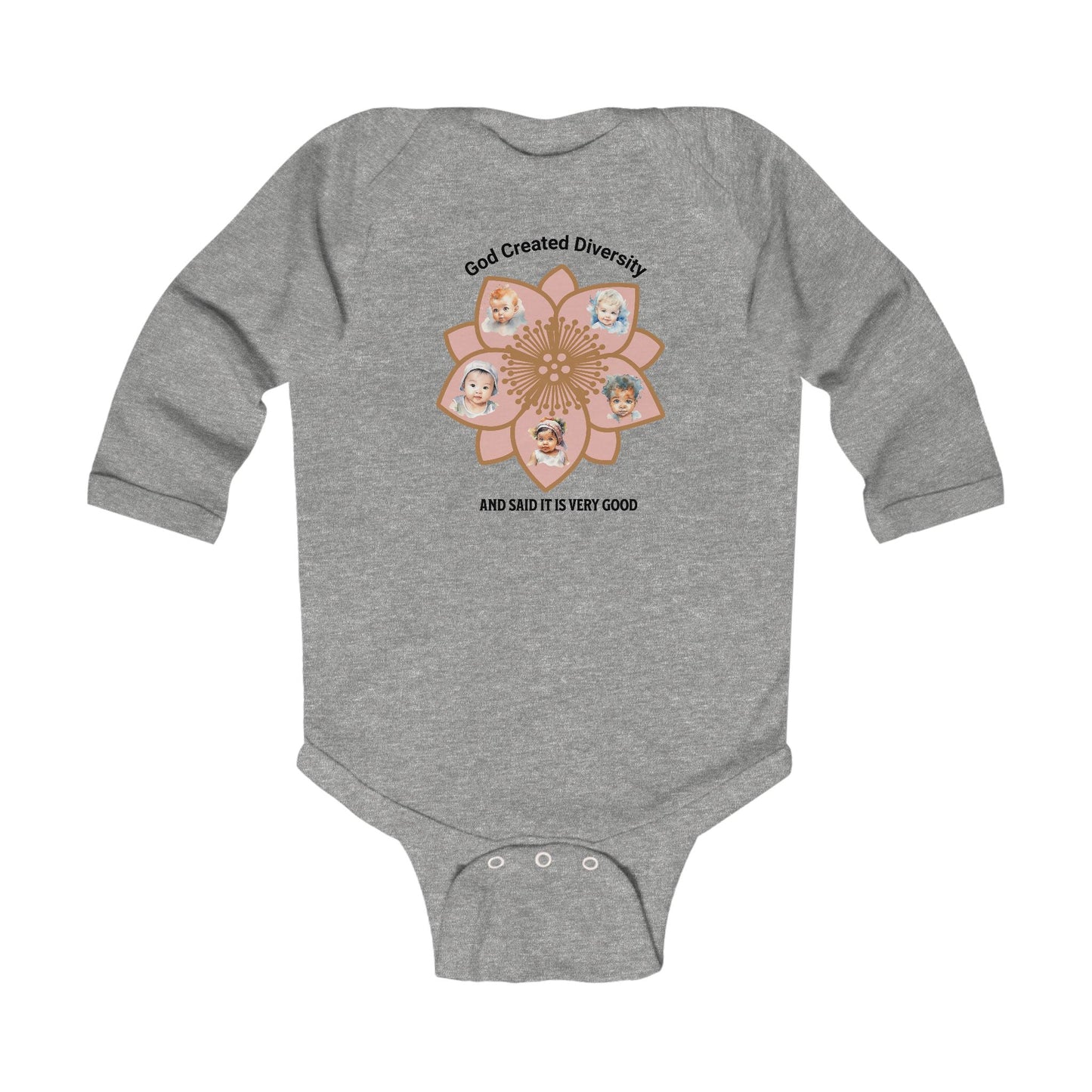 Infant Bodysuit — "God Created Diversity and Said It’s Very Good" Floral Baby Onesie, Faith-Based, Christian
