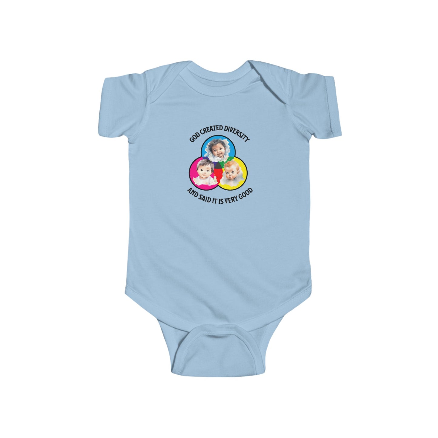 God Created Diversity, Baby Onesie, Faith-Based, Circle Baby Faces