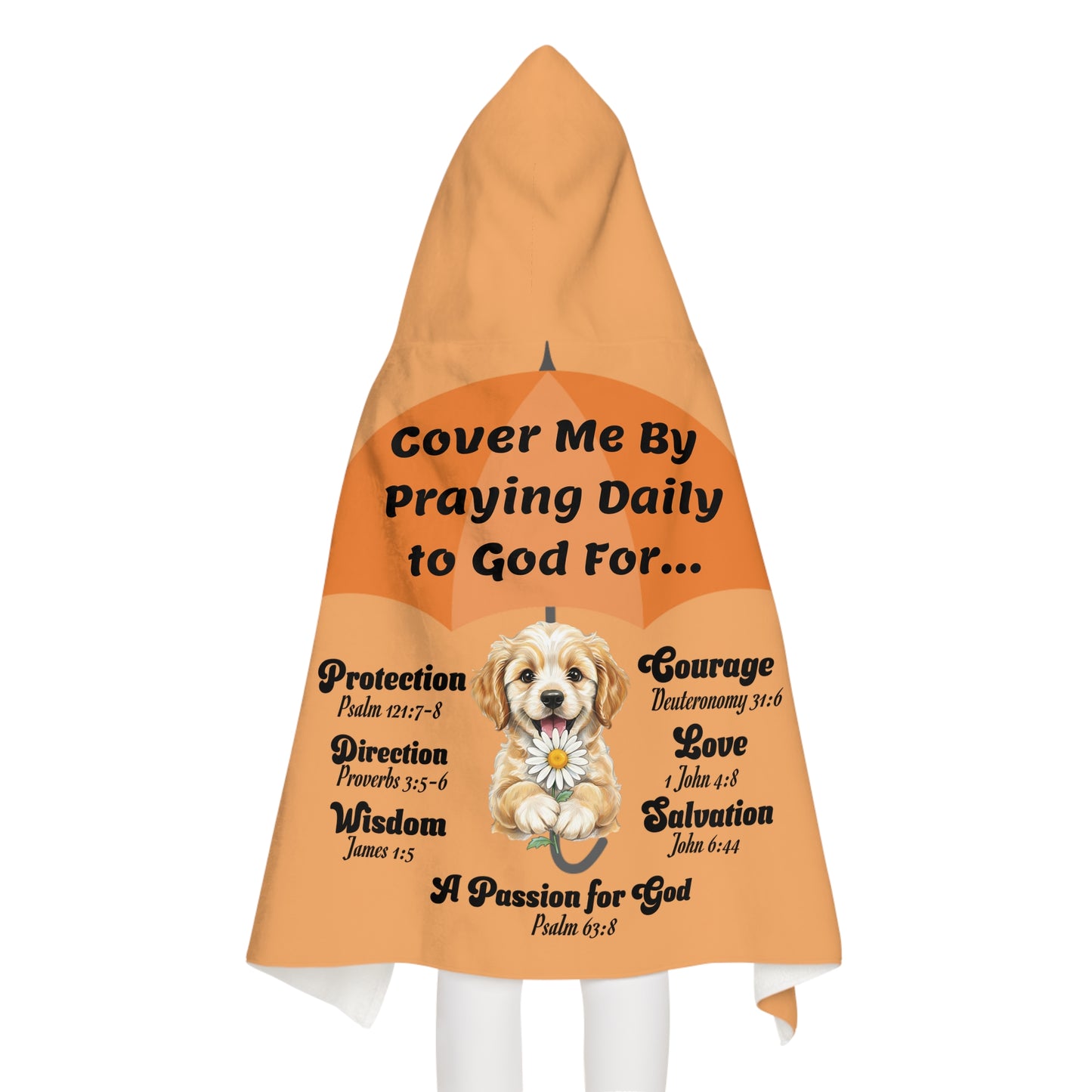 Youth Hooded Towel — Cover Me By Praying Daily to God, Christian Beach & Bath Towel
