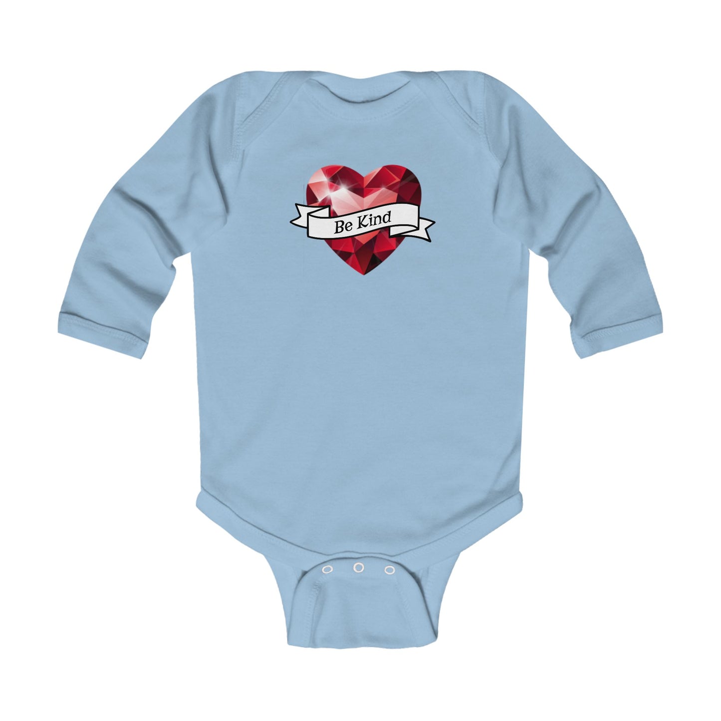 Be Kind Heart Infant Bodysuit — Long Sleeve Baby Onesie with Red Gem Heart-Faith, Christian