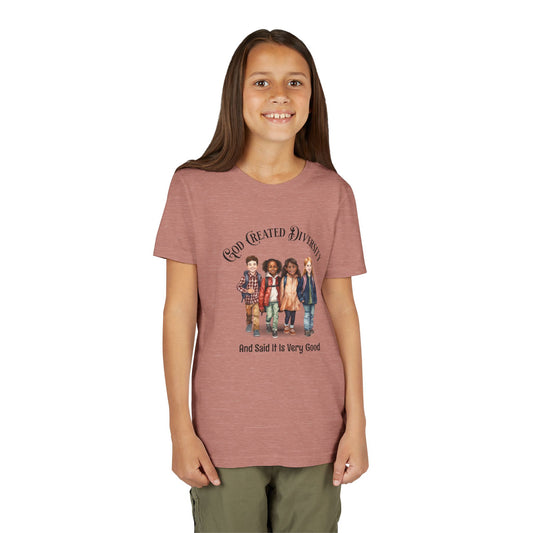 Youth Tee — "God Created Diversity and Said It Is Very Good" Kids Graphic Shirt, Faith-Based