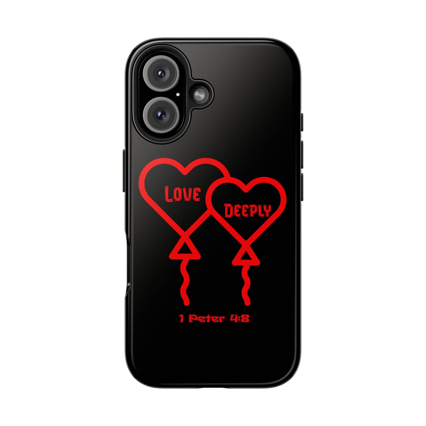 Love Deeply Phone Case — Red Heart Balloons with 1 Peter 4:8, Faith-Based