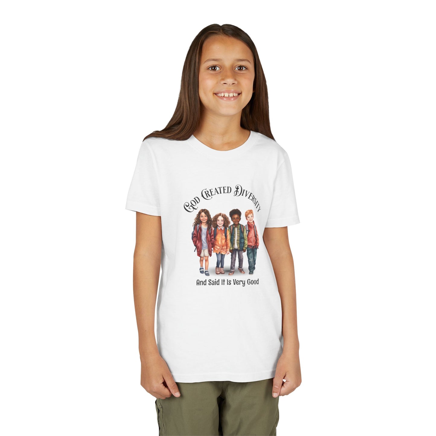 Youth Tee — "God Created Diversity and Said It Is Very Good" Kids Graphic Shirt, Faith-Based