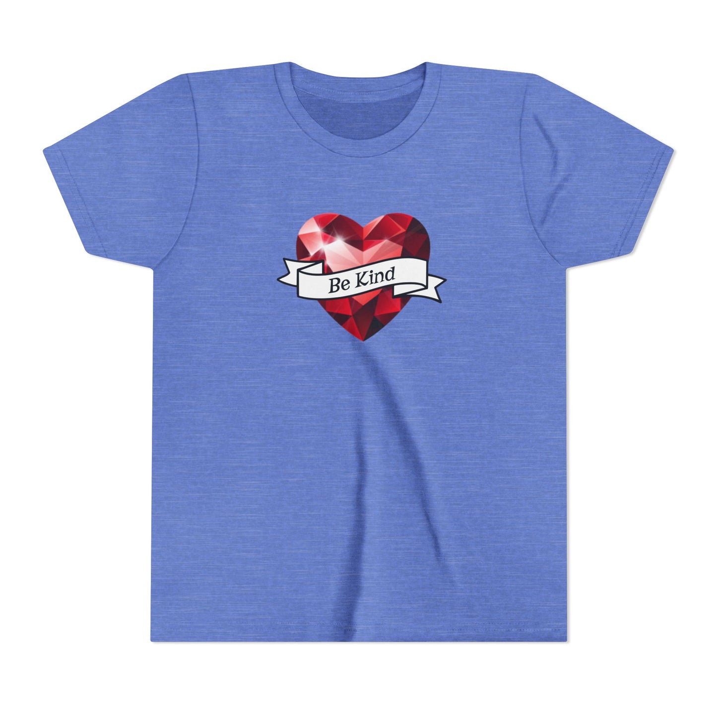 Youth Tee — 'Be Kind' Red Gem Heart Graphic, Christian, Faith-Based