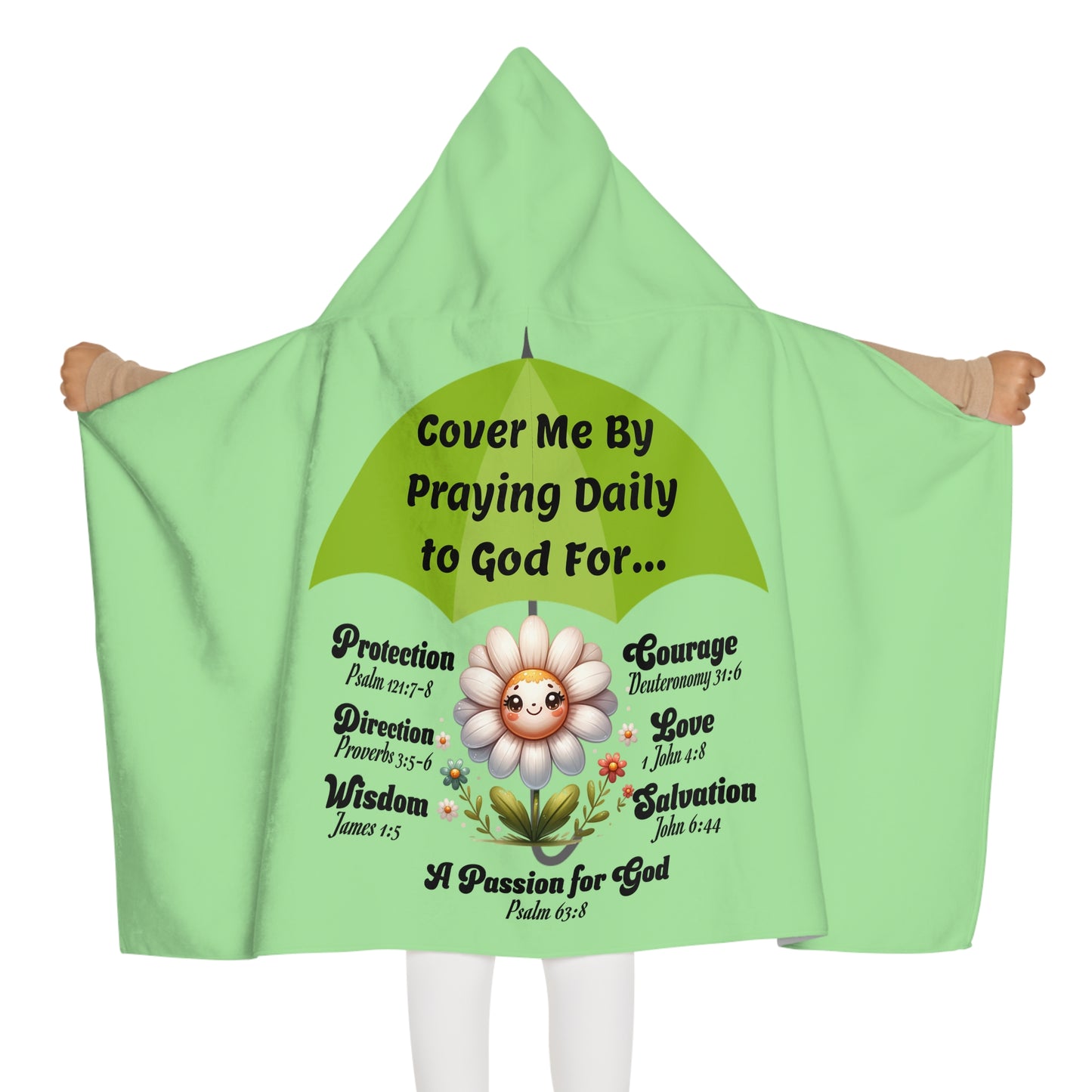 Youth Hooded Towel — Cover Me by Praying Daily to God, Christian Beach & Bath Towel