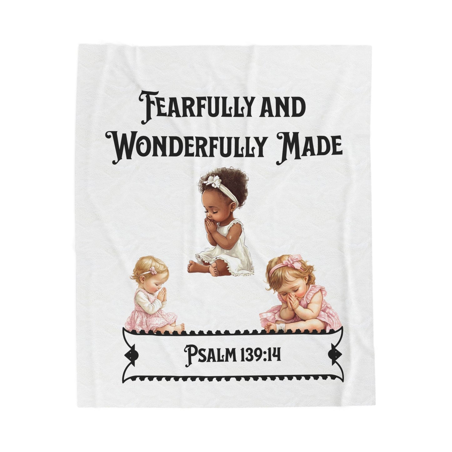 Velveteen Plush Blanket - "Fearfully and Wonderfully Made" Psalm 139:14 Baby Prayer Throw