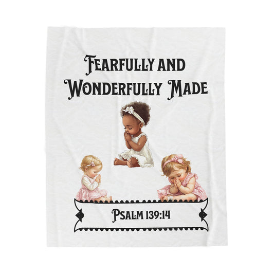 Velveteen Plush Blanket - "Fearfully and Wonderfully Made" Psalm 139:14 Baby Prayer Throw