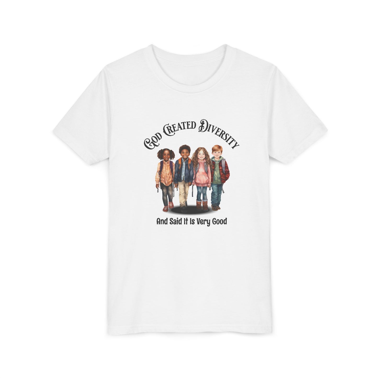 Youth Tee — "God Created Diversity and Said It Is Very Good" Kids Graphic Shirt, Faith-Based