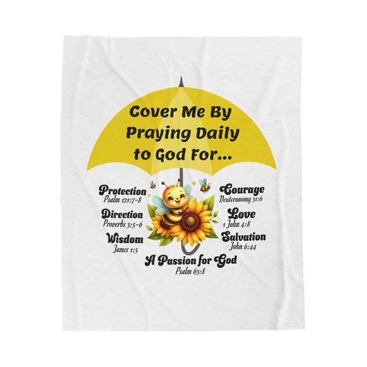 Velveteen Plush Blanket — "Cover Me By Praying Daily to God For…" Inspirational Christian Throw