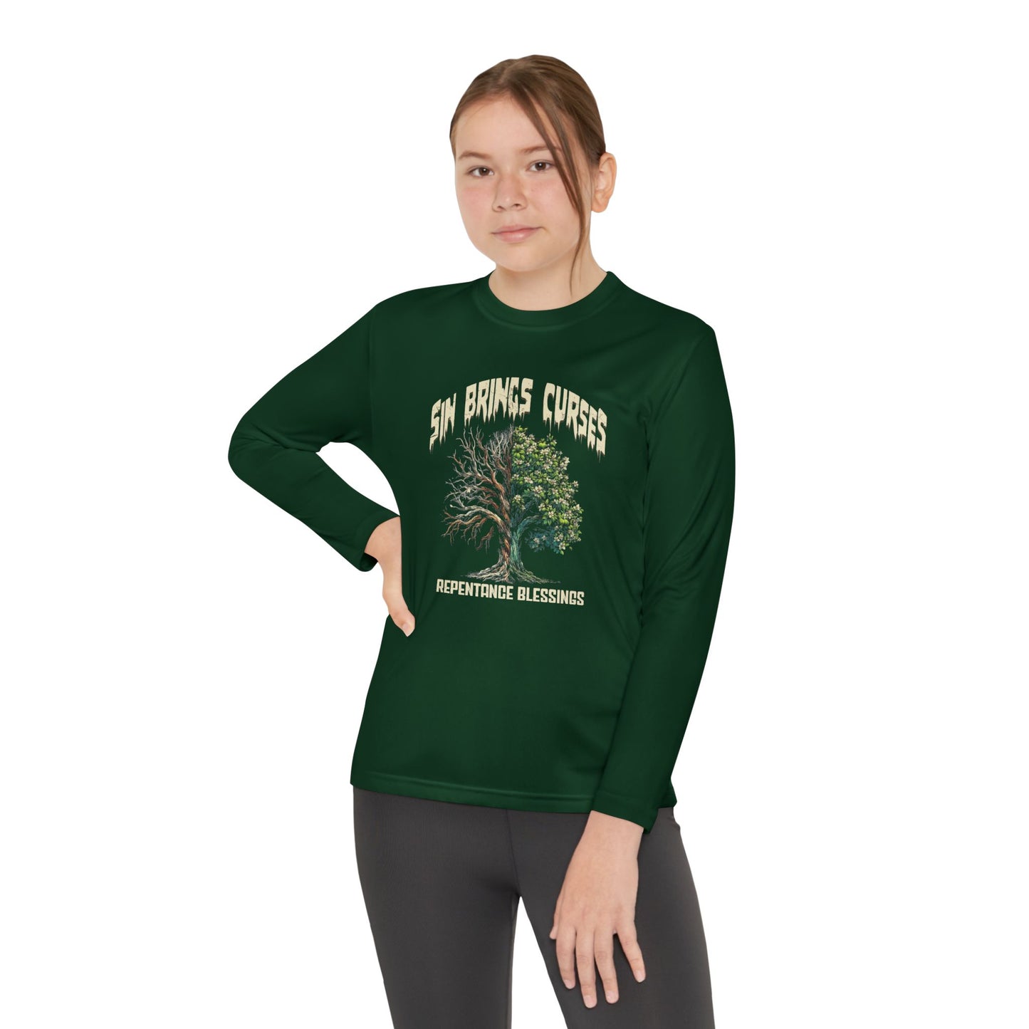 Sin Brings Curses-Repentance Blessings, Youth Long Sleeve Tee — Christian, Faith-Based