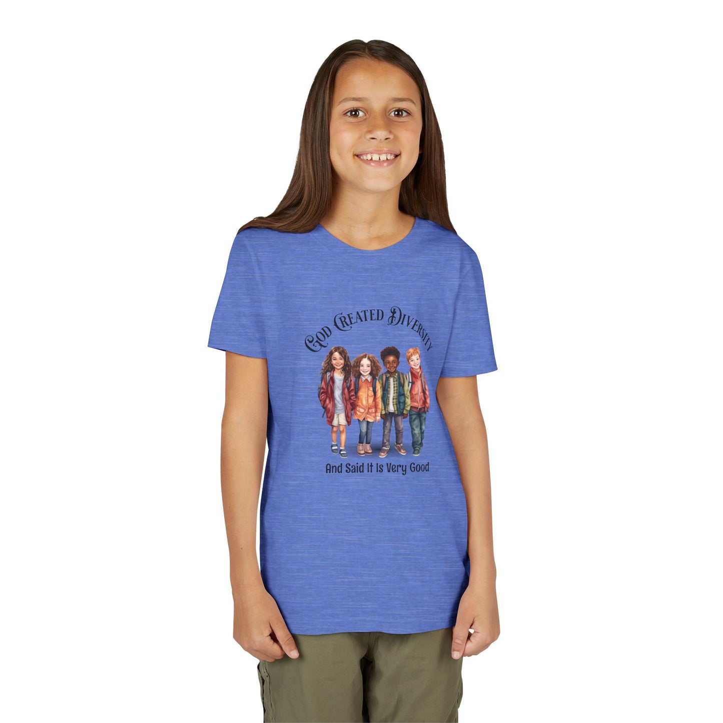 Youth Tee — "God Created Diversity and Said It Is Very Good" Kids Graphic Shirt, Faith-Based