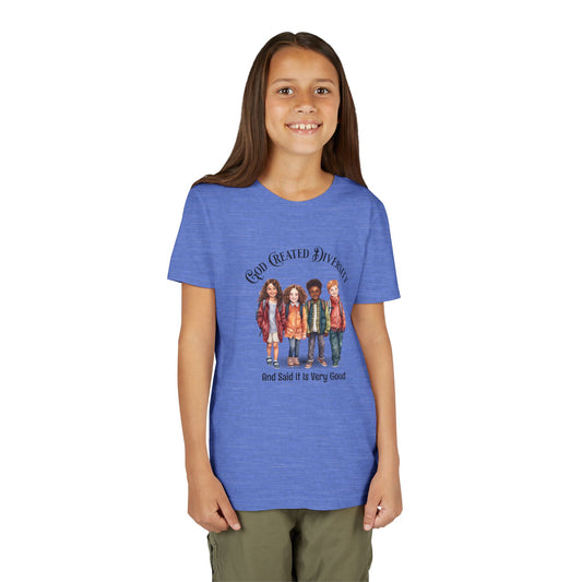 Youth Tee — "God Created Diversity and Said It Is Very Good" Kids Graphic Shirt, Faith-Based