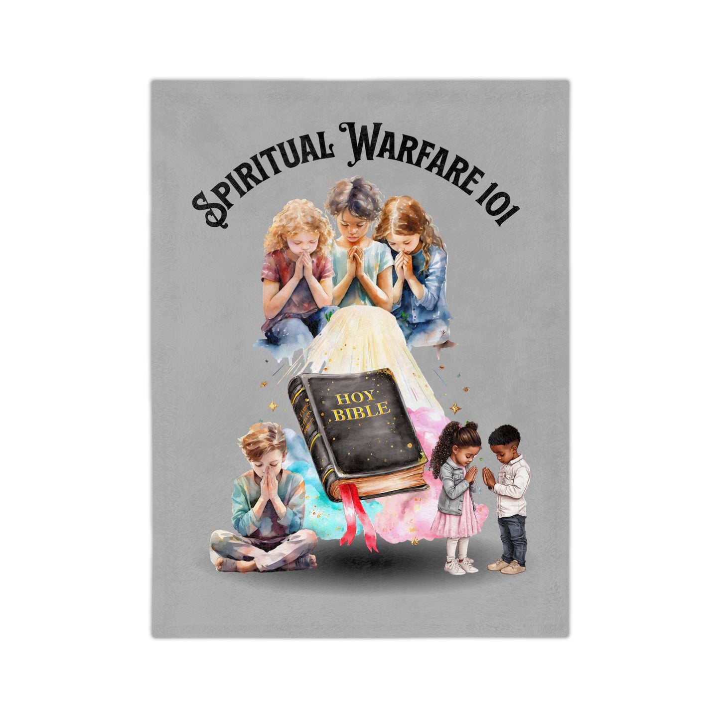 Spiritual Warfare 101 Blanket — Kids Praying with Holy Bible Velveteen Microfiber Throw