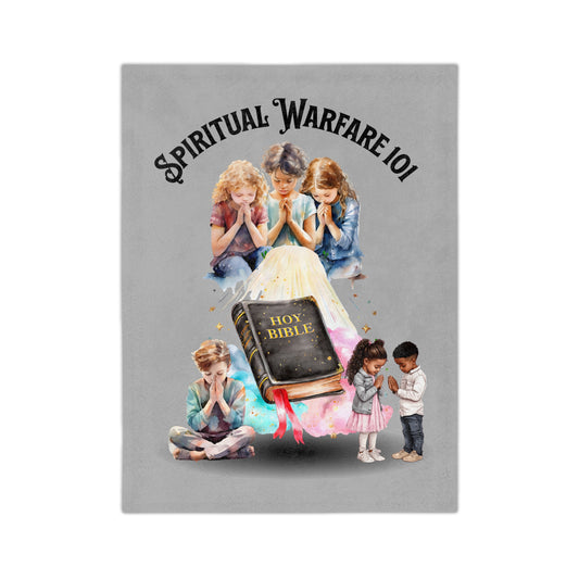 Spiritual Warfare 101 Blanket — Kids Praying with Holy Bible Velveteen Microfiber Throw