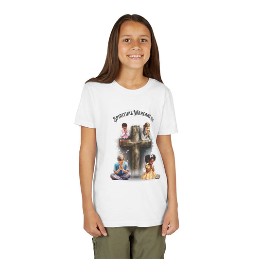 Youth Tee — "Spiritual Warfare 101" Cross Prayer Kids Christian Graphic Shirt