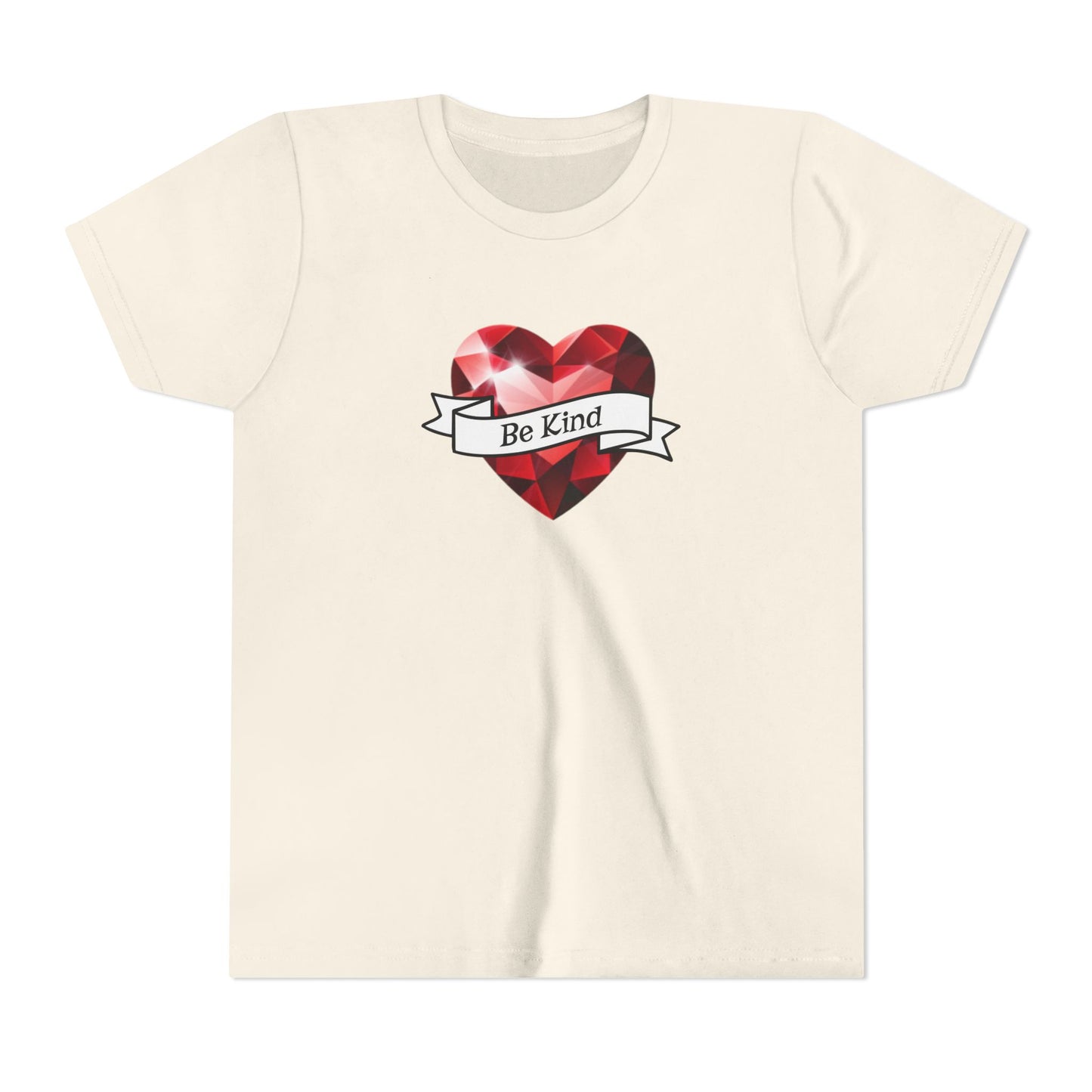 Youth Tee — 'Be Kind' Red Gem Heart Graphic, Christian, Faith-Based